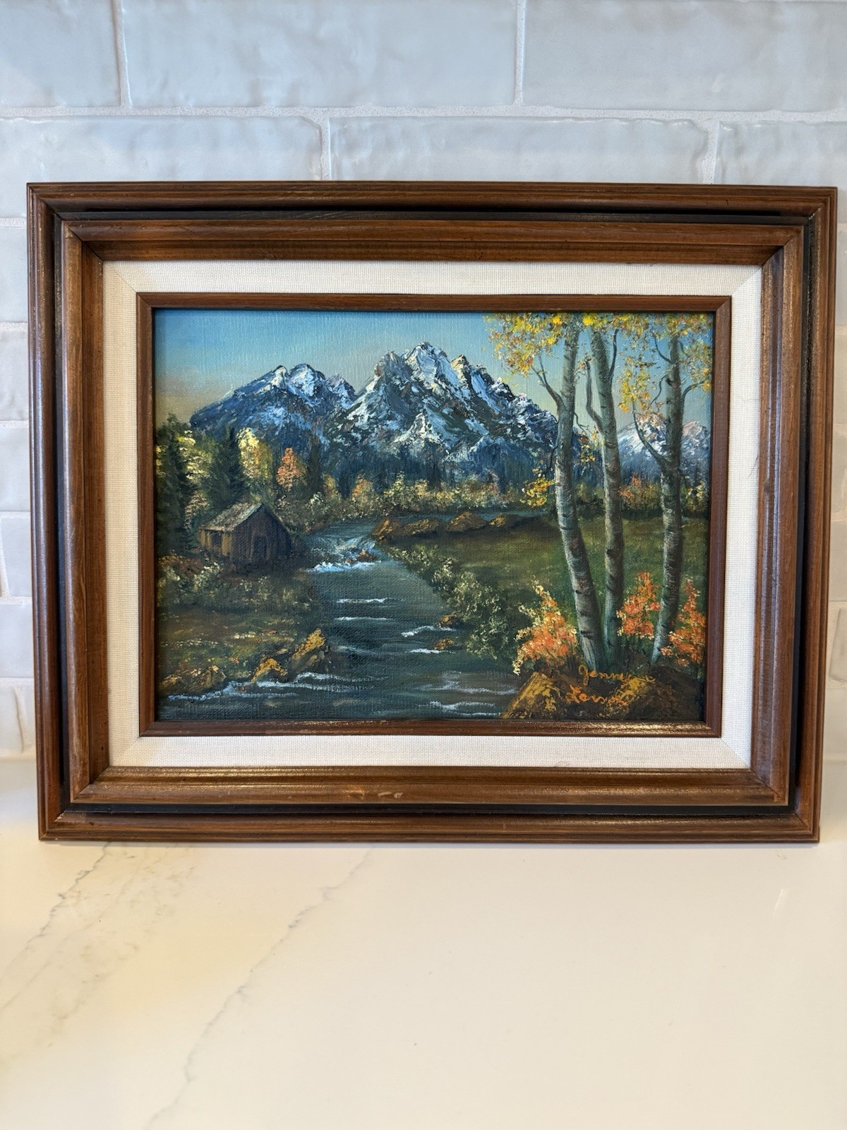 Original Oil Painting on Canvas Landscape Signed Framed 14×16 Mountains Seasons
