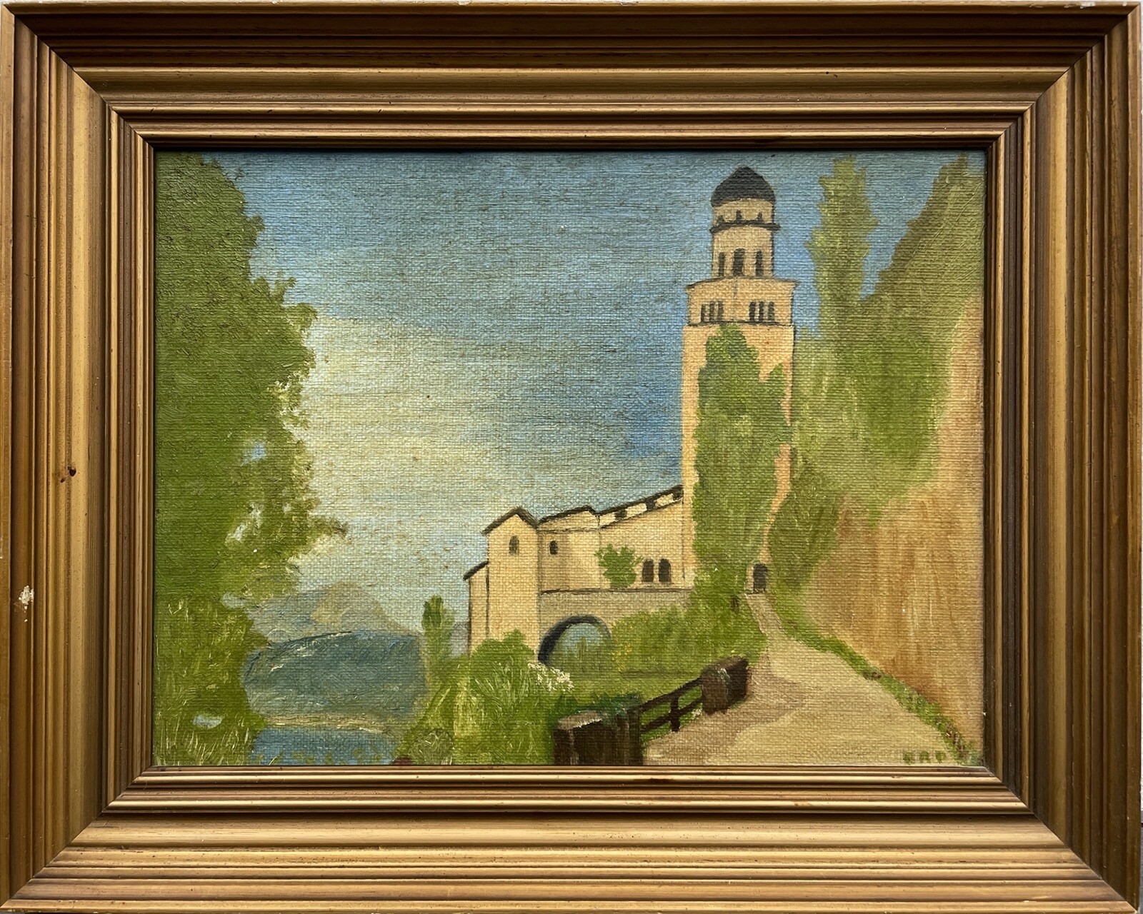 Oil Painting Bergige Summer Landscape With Church Castle Coast Sea Canopy