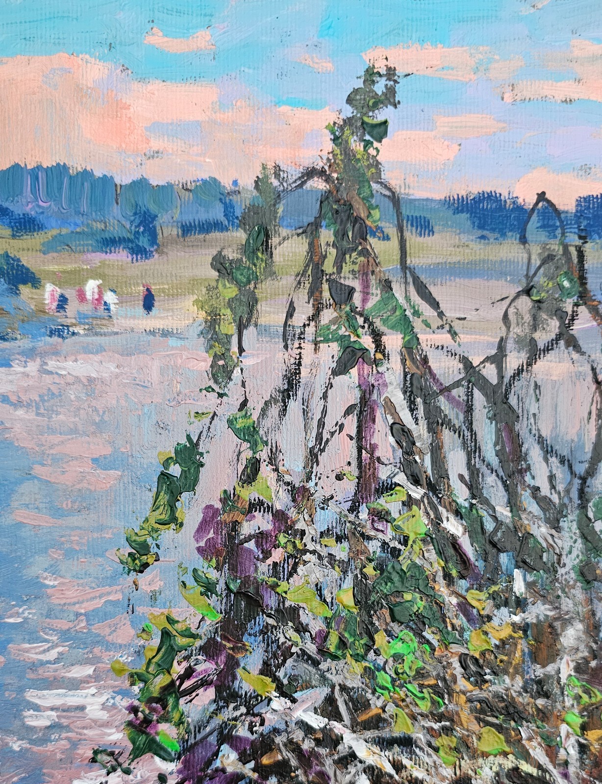 Acrylic painting Birches Ukrainian painter cardboard Unframed original landscape