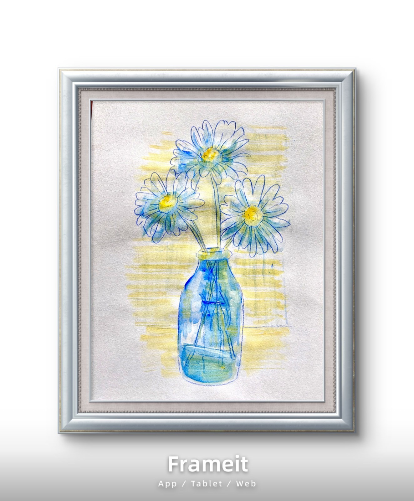 Original Yellow Blue Daisies Acrylic Painting by Alannah Dyer- 8.5×11 in. Floral