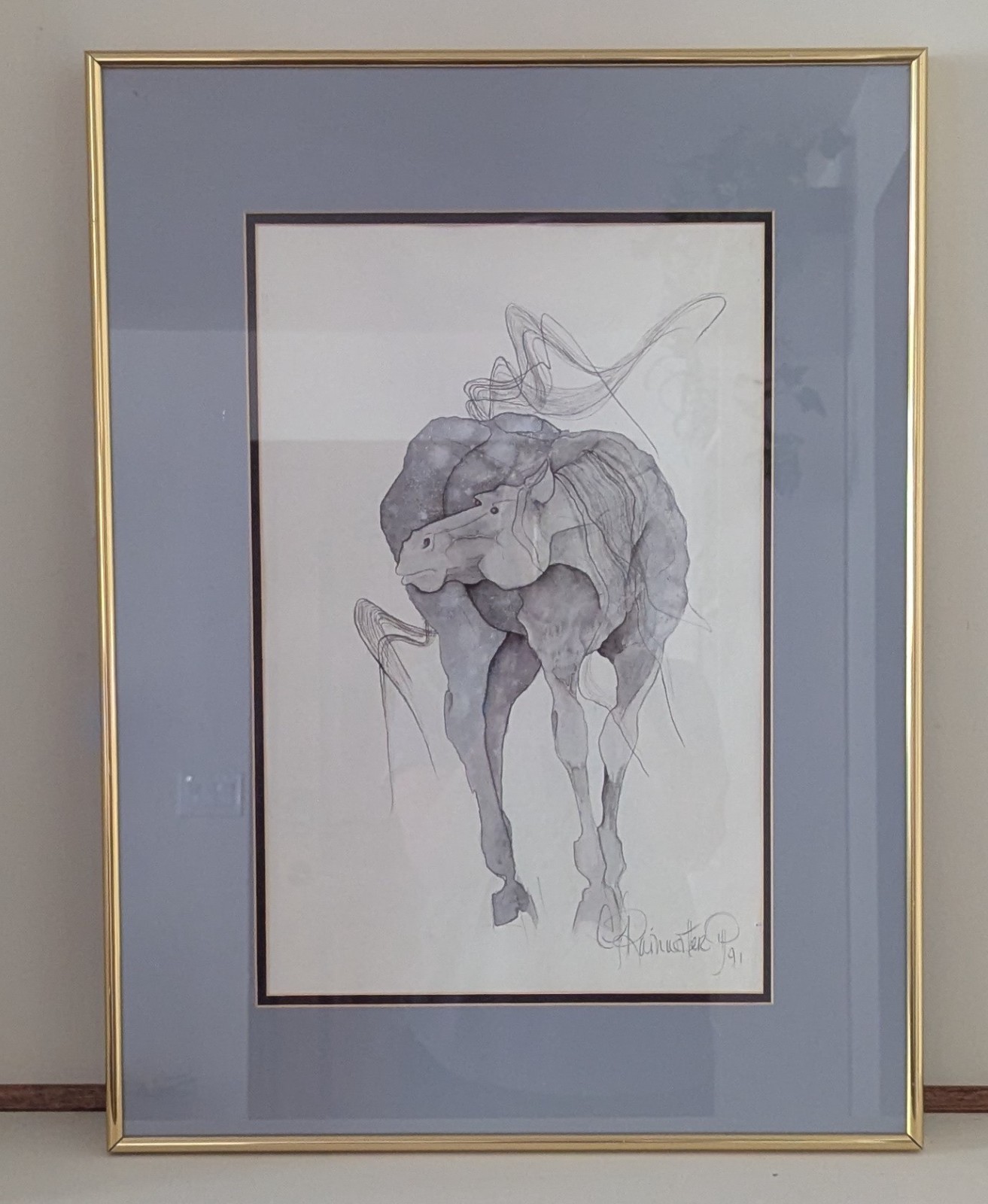 Vintage Original Artist Signed Sketch/Watercolor Matted/Framed 1991
