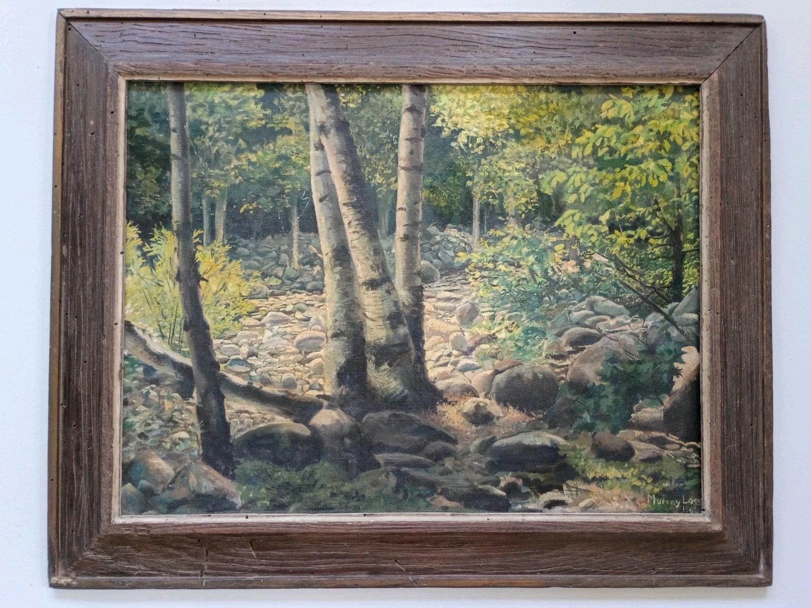 ORIGINAL SIGNED BIRCH TREE FOREST LANDSCAPE FINE MID CENTURY OIL PAINTING 1968