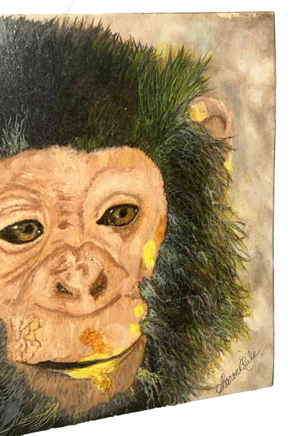 2014 The Wildlife Art Of Sharon Rule Monkey Chimpanzee 8”x10” Oil Board Africa
