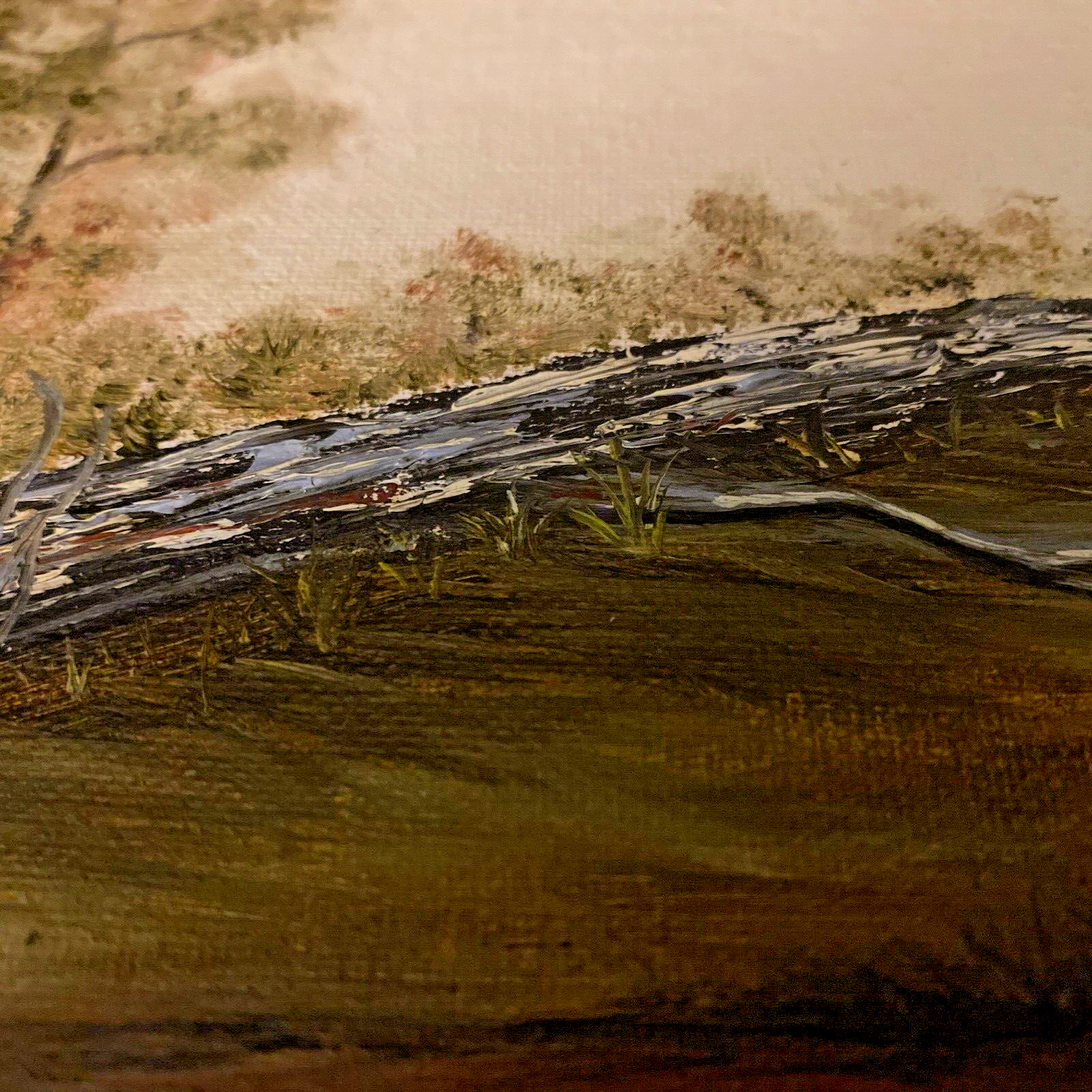 C. Schmitz Oil painting on canvas Fallen tree in forest 8x 6″ with frame 12×10″