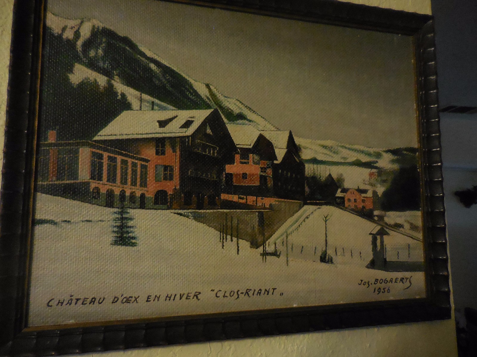 Vintage Oil on Hard Board Painting of Chateau D’oex En Hive by Jos Bogaerts 1955