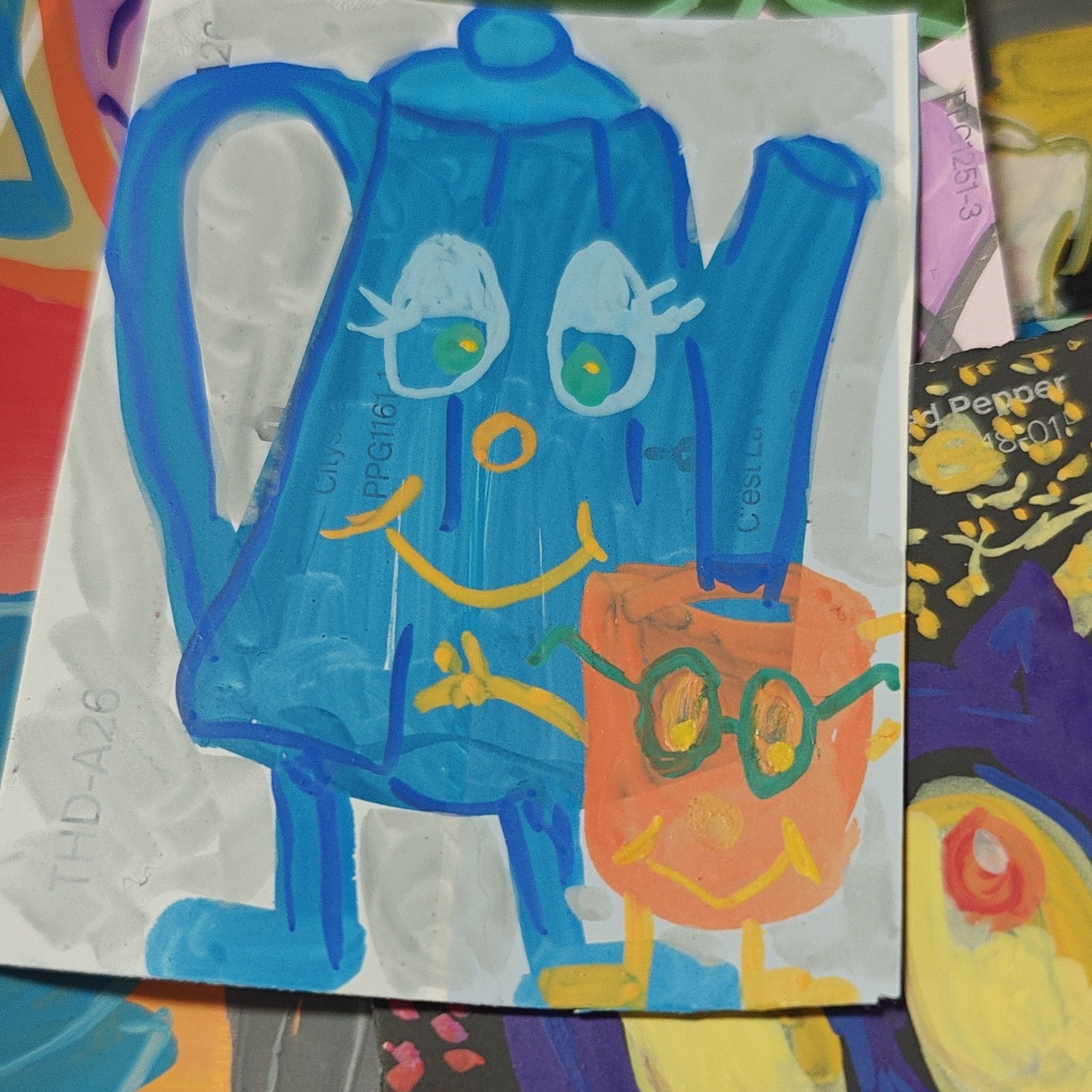 ACEO by Emily Meinert Cartoon Teapot & Mug Painting Pop Art Humor Contemporary