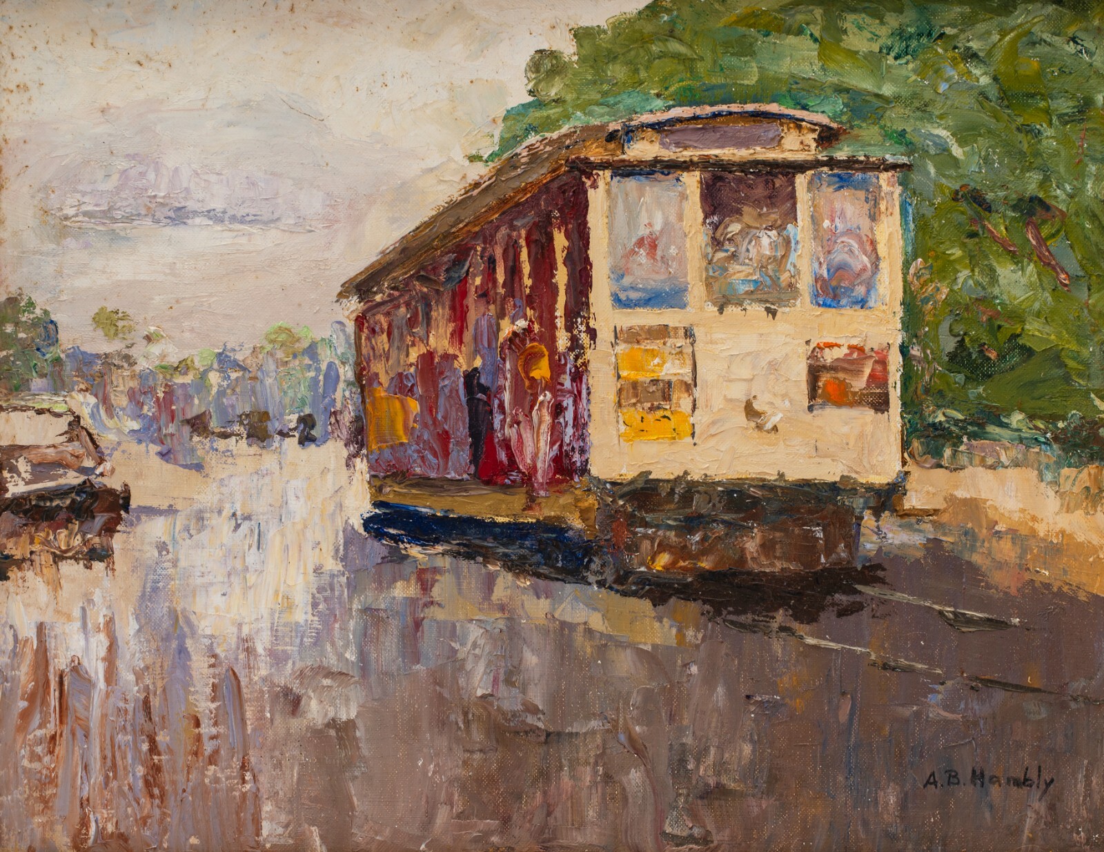 Vintage Impressionist San Francisco Cable Car Painting, Signed, 1974