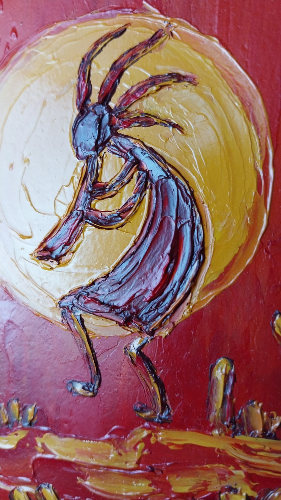 Framed Kokopelli Art Native American Southwest Art 4×6 in Original Oil Painting