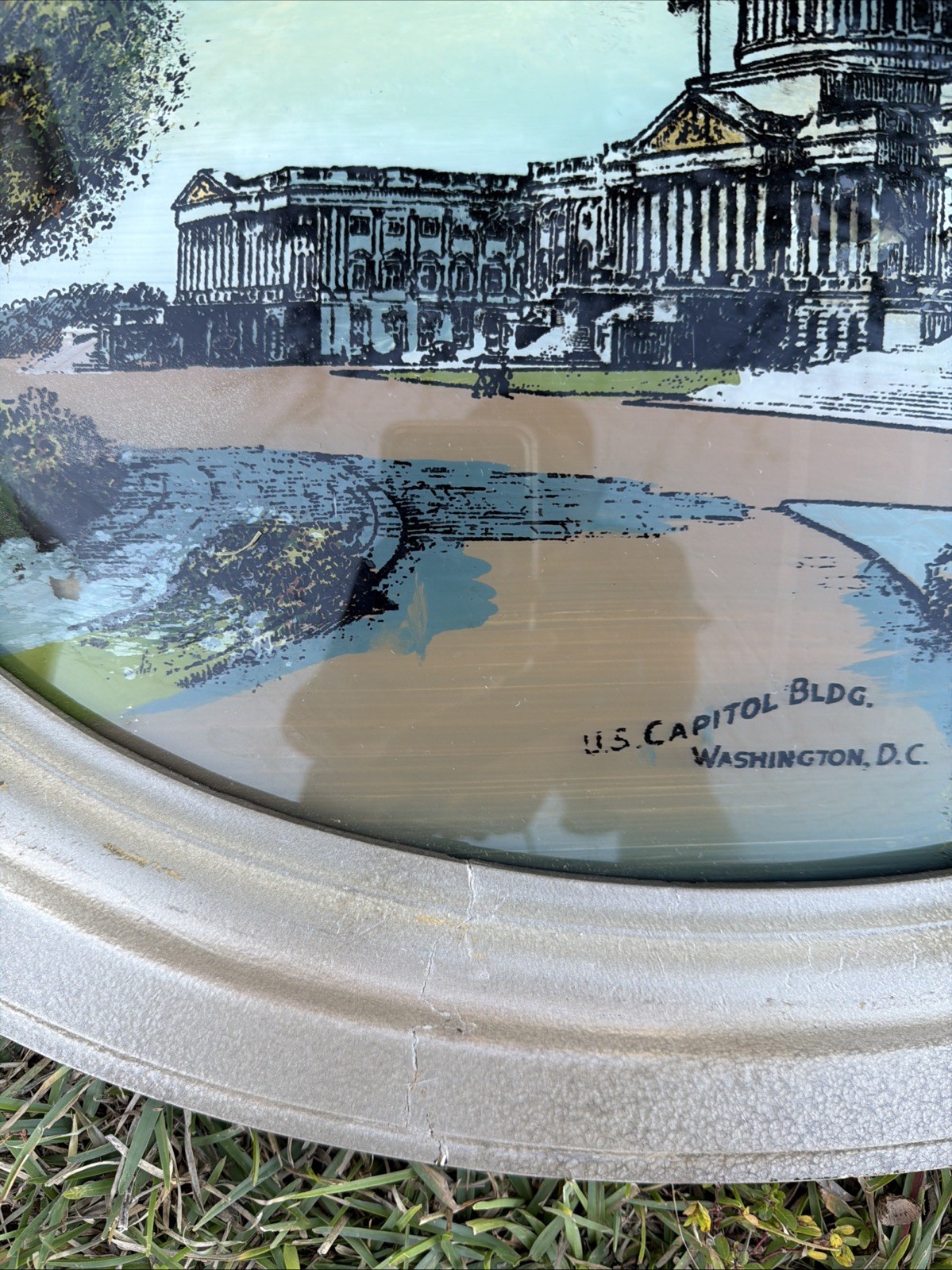 VTG Framed US Capitol Building Washington DC Reverse Painting Convex Glass VGC!