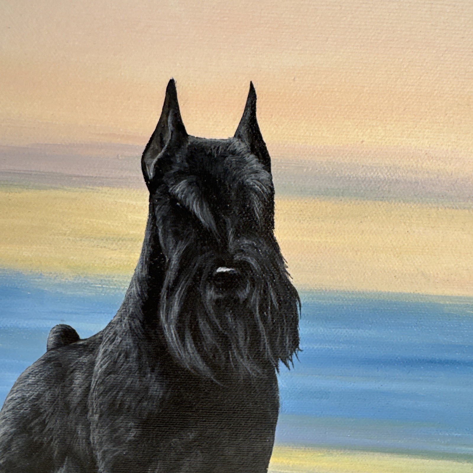 Black Miniature Schnauzer Painting by Connie Krohn 14″x11″x1.5″ Acrylic/Canvas