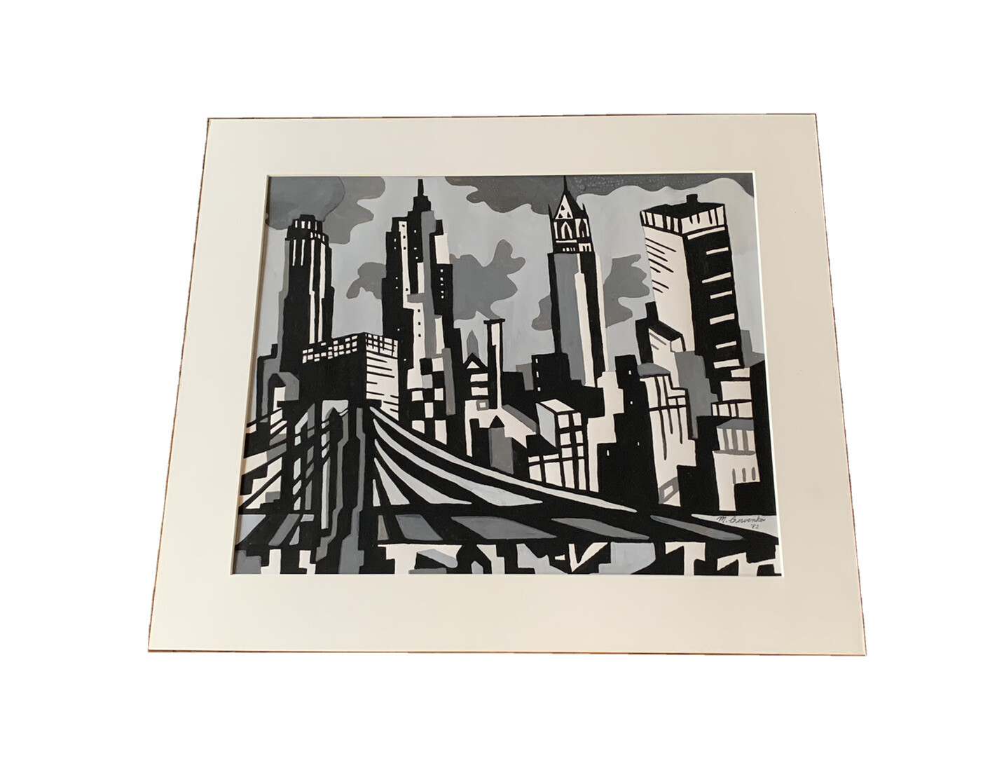 Painting New York City Skyline Cityscape Manhattan￼ Matthew Cervenka Vtg Orig
