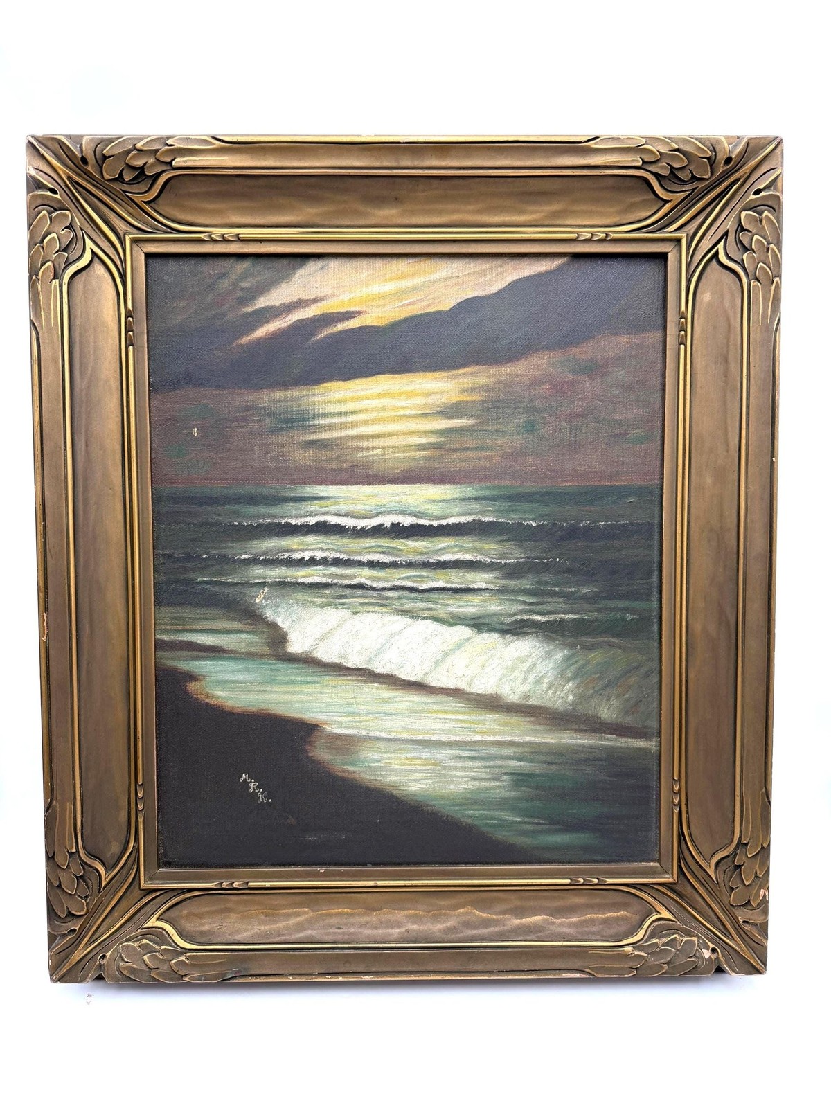 Moody Seascape Oil Painting Night Ocean Signed MLK Large Art
