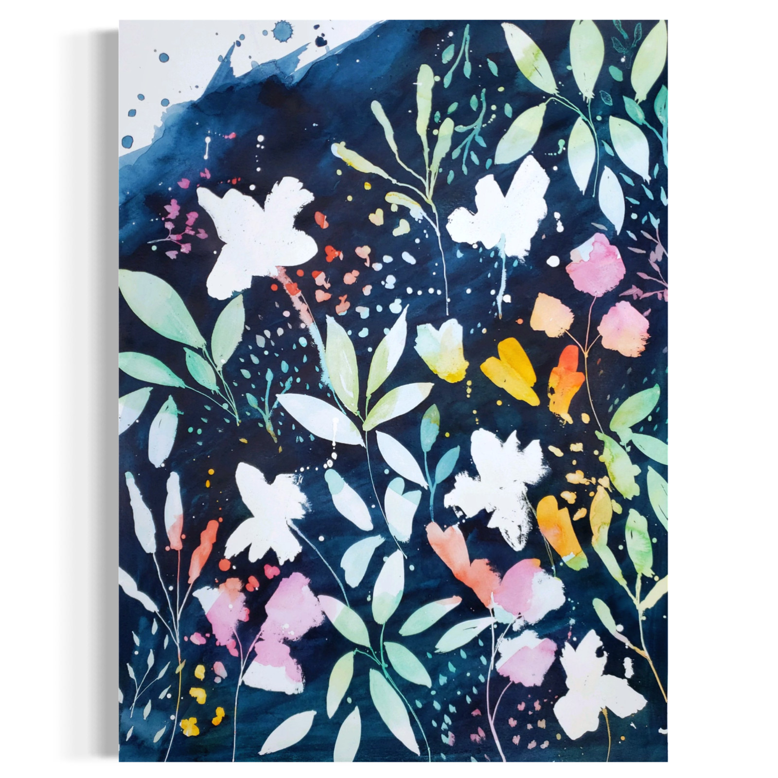 Original Hand Painted 18×24 Floral Abstract Acrylic on Paper Signed Wall Art