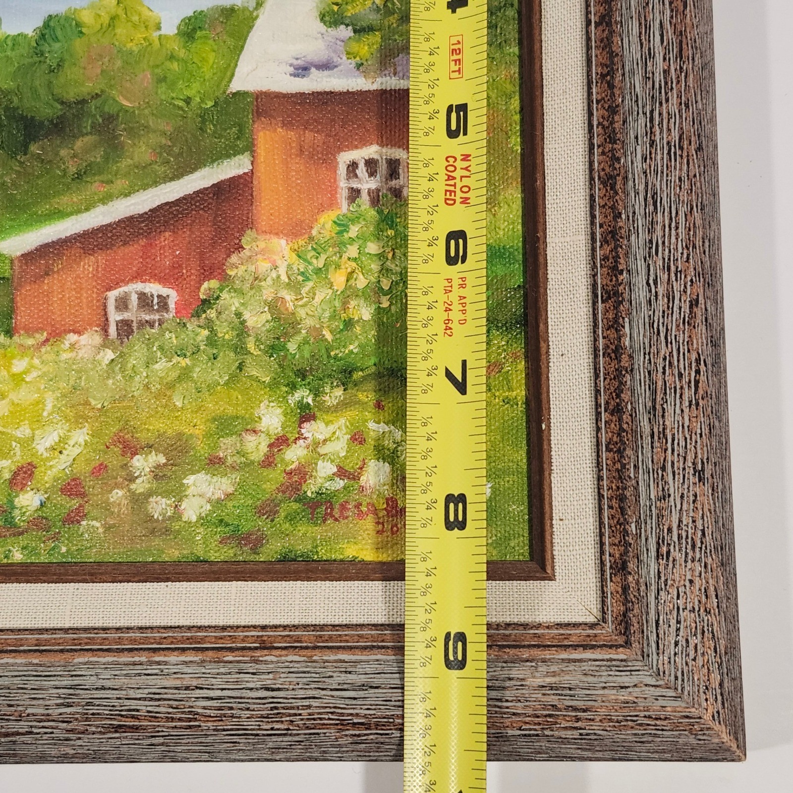 Signed Tresa Barton 2014 Original Oil Painting Red Barn Landscape Framed
