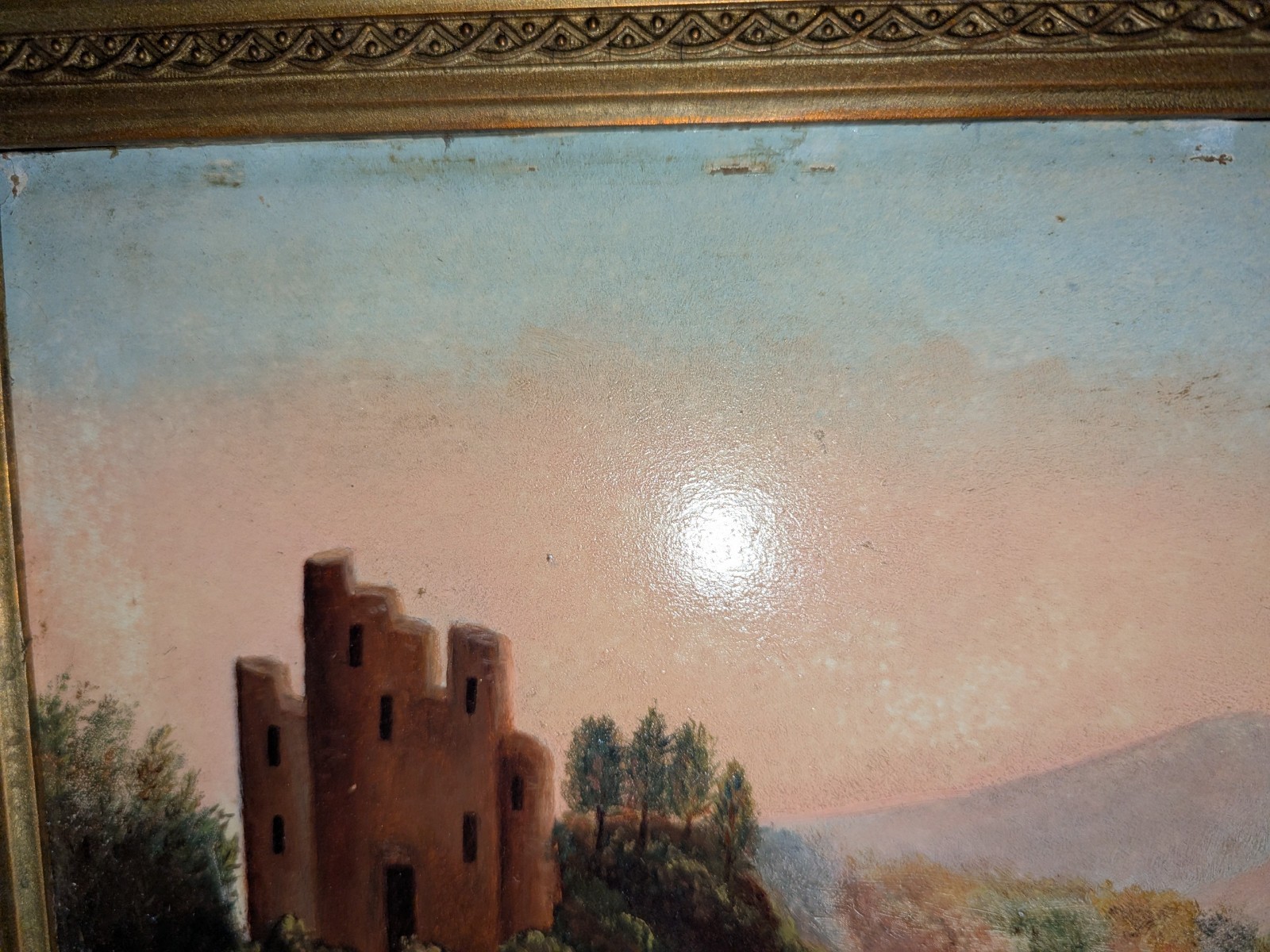 Antique Primitive HUDSON RIVER New York Riverscape Oil Painting On Academy Board