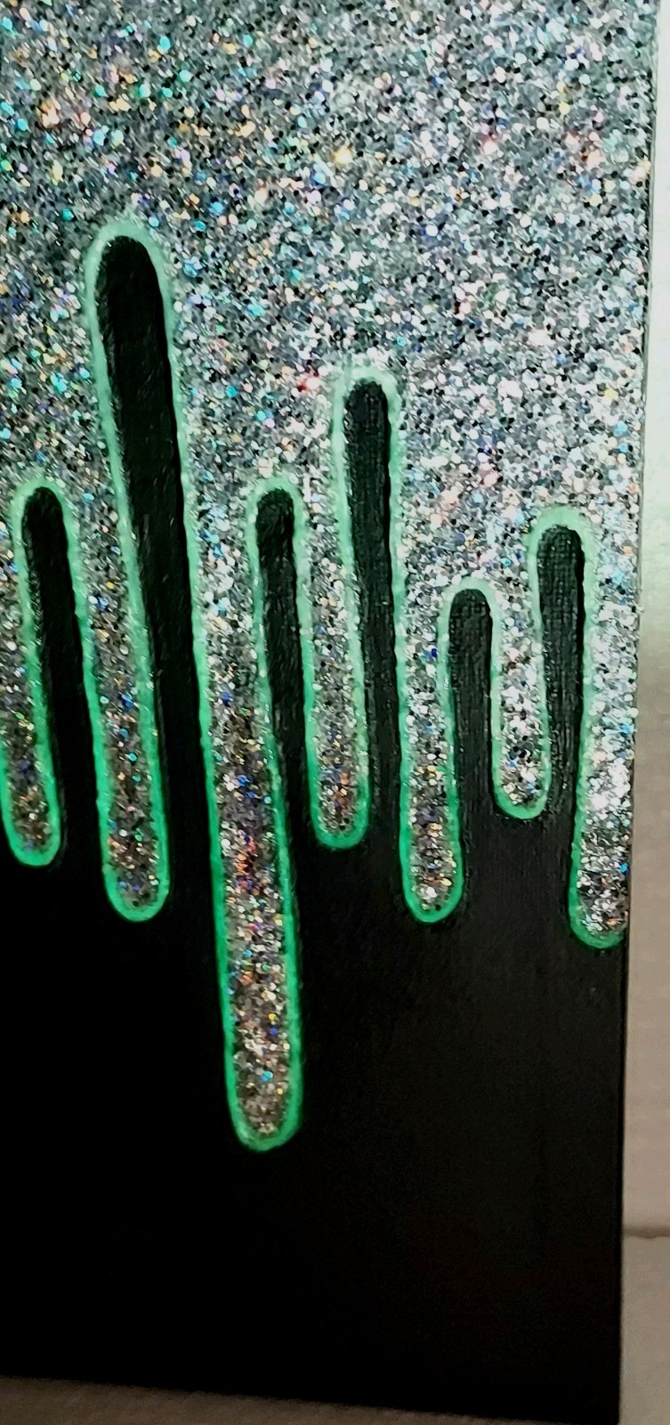 Glow N Dark Glitter Painting On Canvas Black With Silver Holographic Glitter