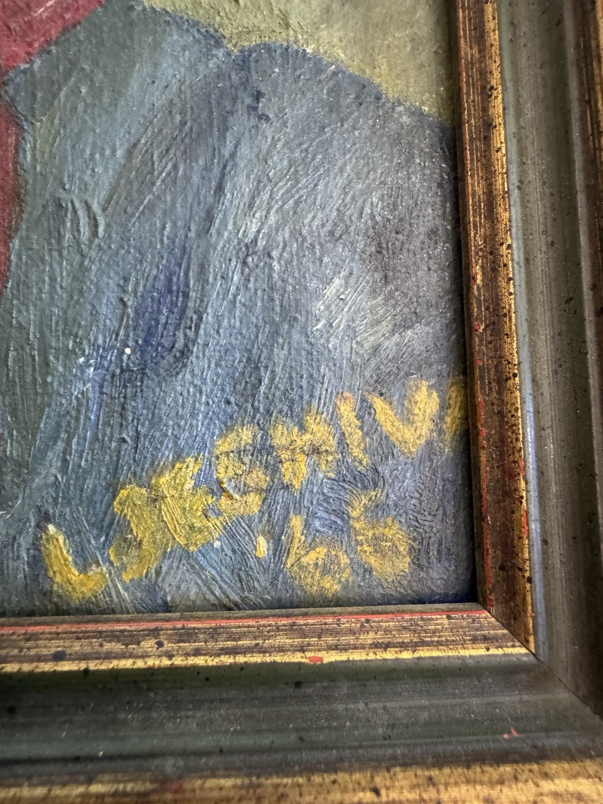 Vintage 1960’s Framed Oil on Canvas Painting – Creepy Clown – L. Jeshiva