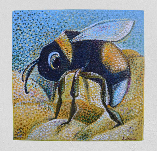 Oil painting «Bee». Сanvas, 30*30 centimeters. 2017 year