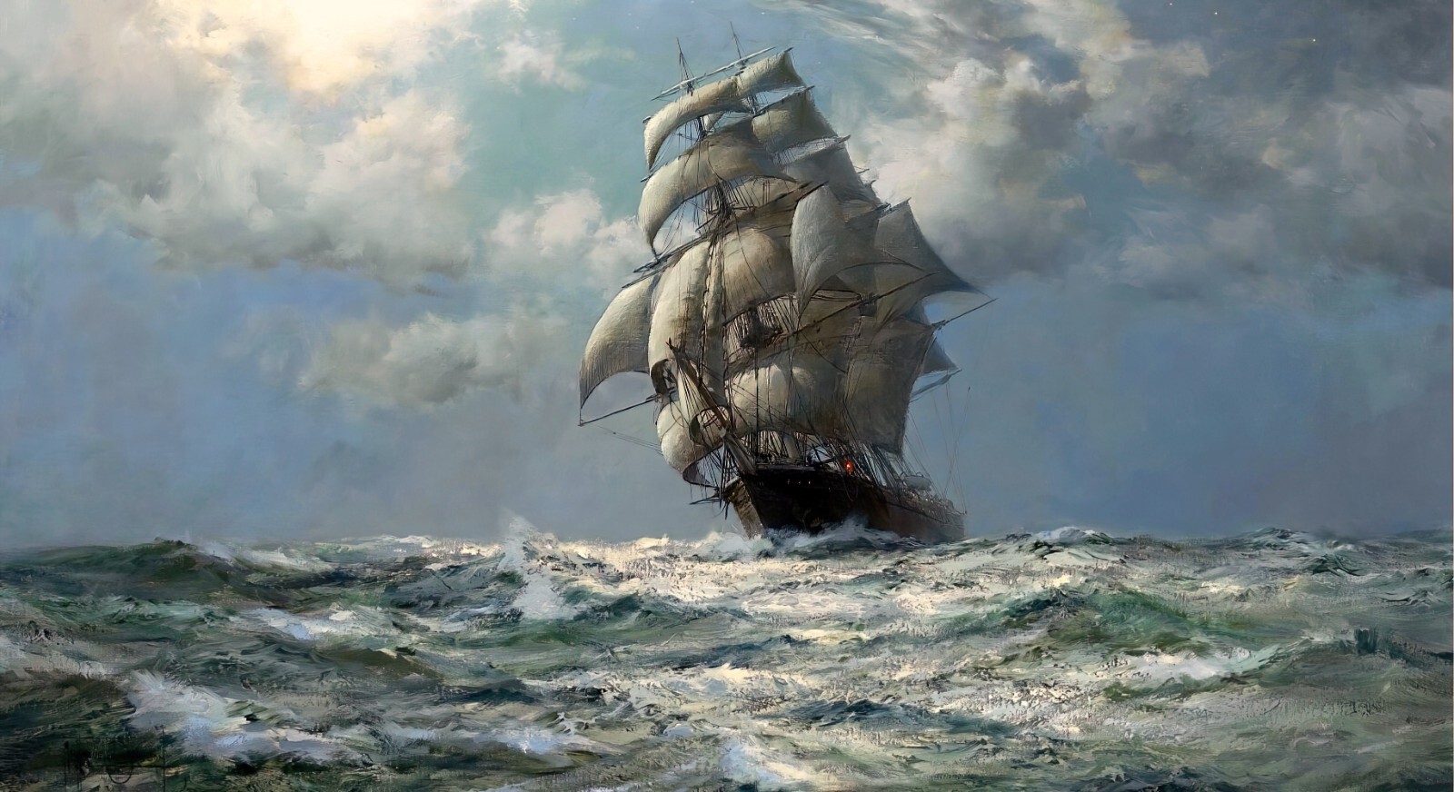 Moonlight, South Pacific, Janes Baines Painting by Montague Dawson Reproduction