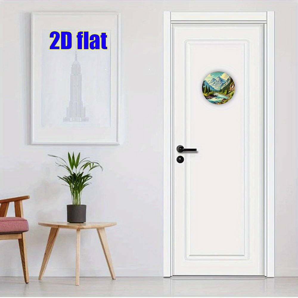 Vintage Landscape Round Aluminum Painting – Waterproof Home/Office Decor