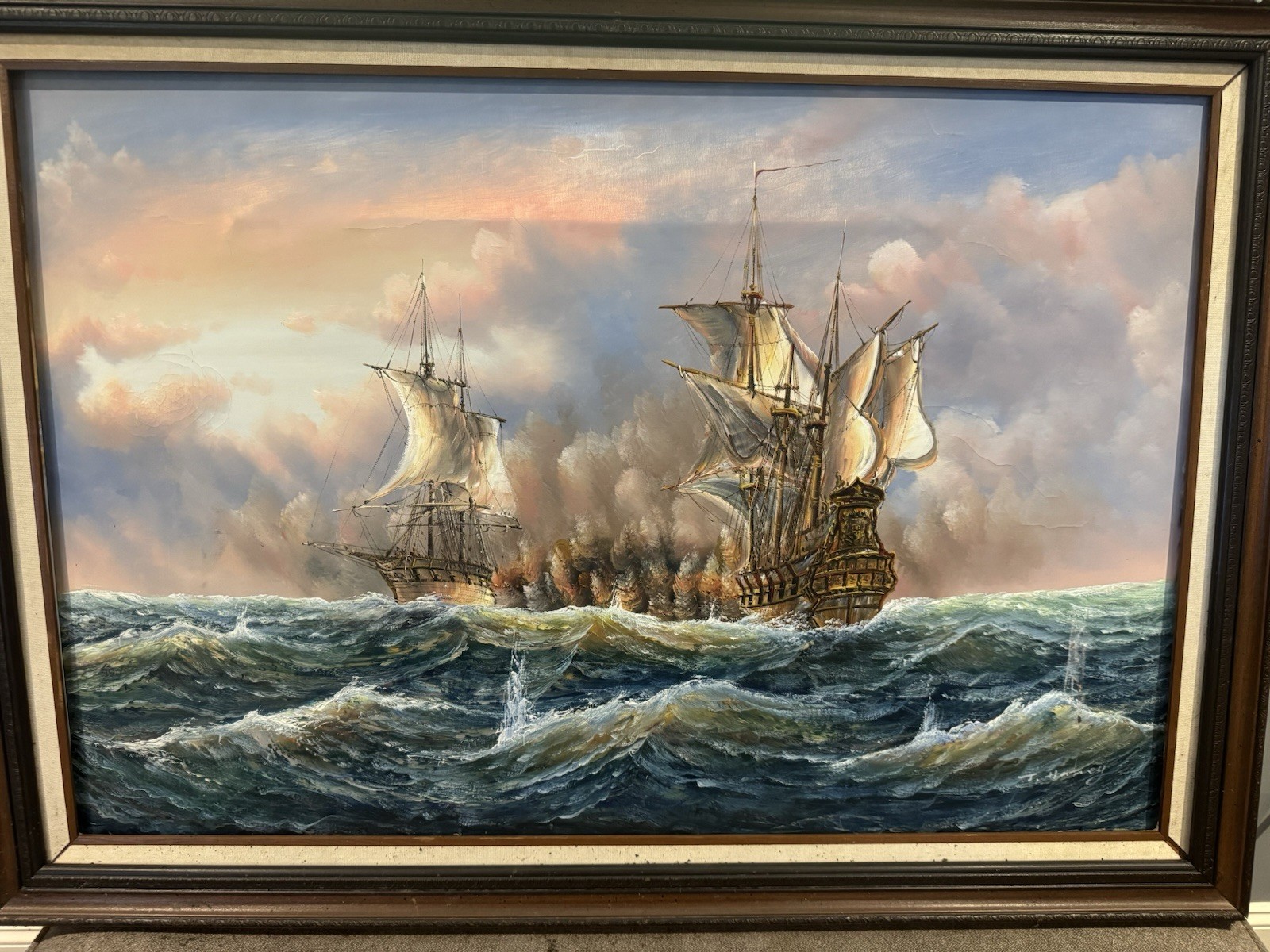 T. Watney Signed Framed Realism Ship Seascape Canvas Painting, Medium