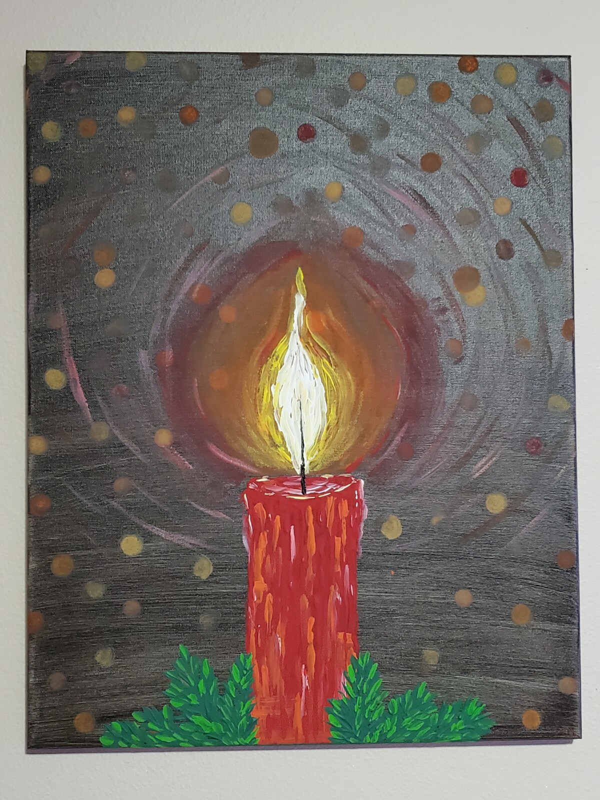 Handmade painting Acrylic Art Decor Wooden Frame Candle Christmas