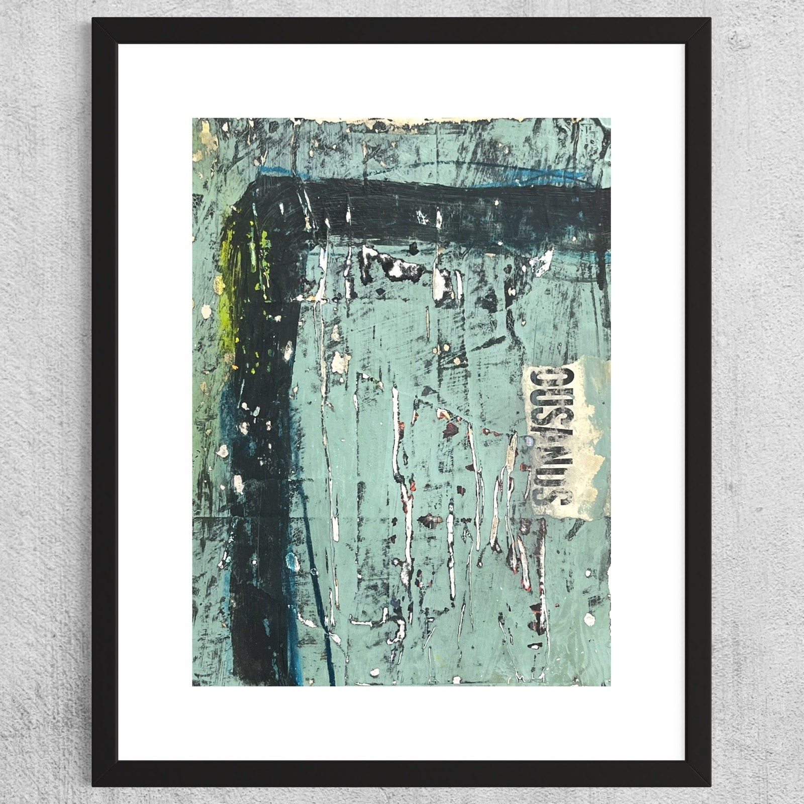Original Grunge Minimalist Modern Art Collage Painting 8.5×11 «Prefigure» Signed