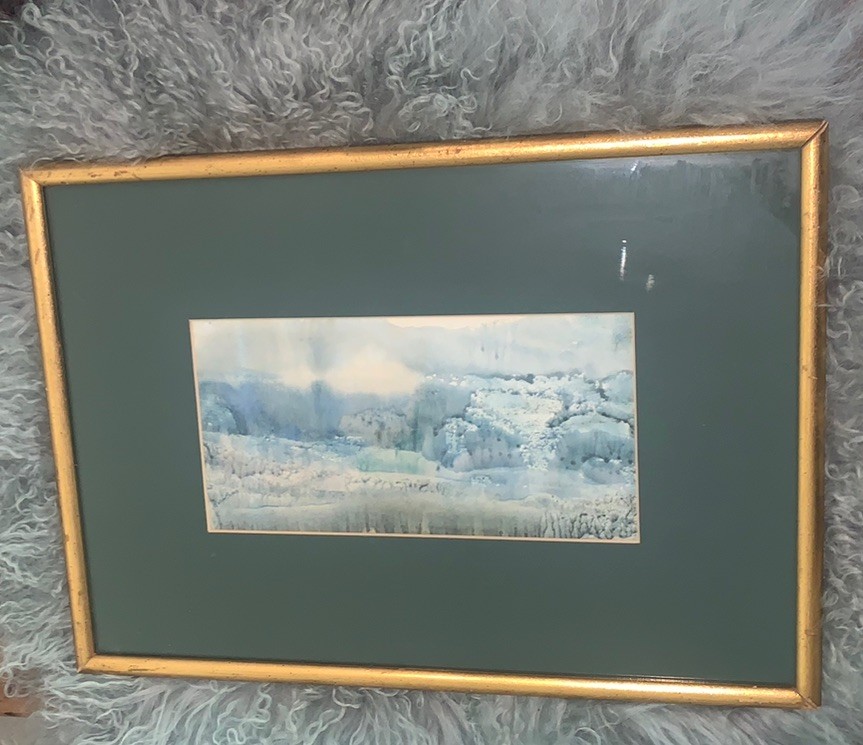 VTG Shade Of Blue Haze Watercolor Signed Esther Skeell 11.5”T 16.25”W Framed