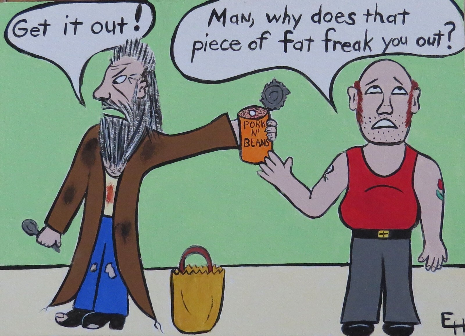 Phobia Canned Can Pork N’ And Beans Food Cartoon Painting Original Art Ericajaye
