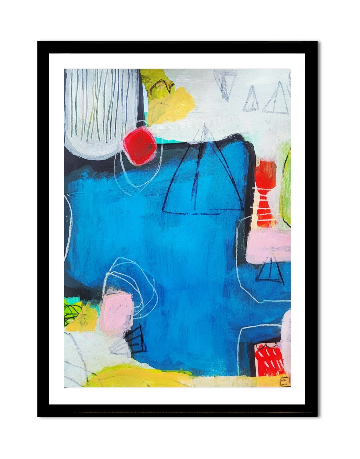 Elvi Original Blue Abstract 8×10 Painting Heavy paper Acrylic Modern Art
