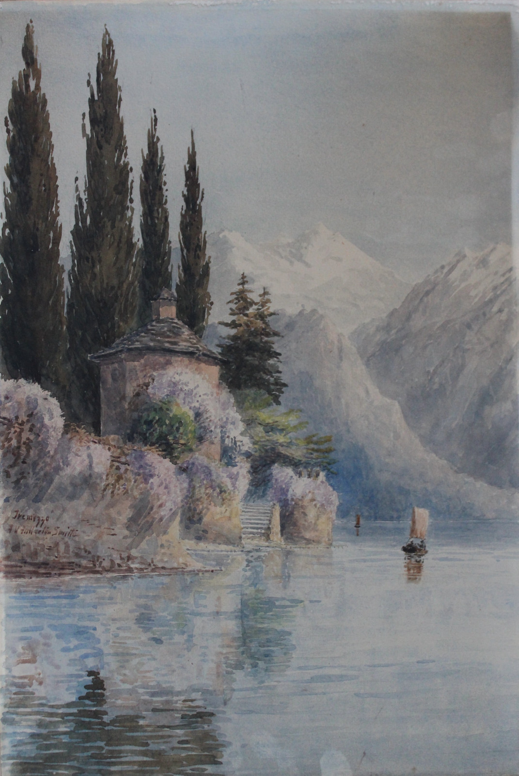 WATERCOLOR OF TREMEZZO, 19TH-CENTURY. F. W. [?] SMITH.