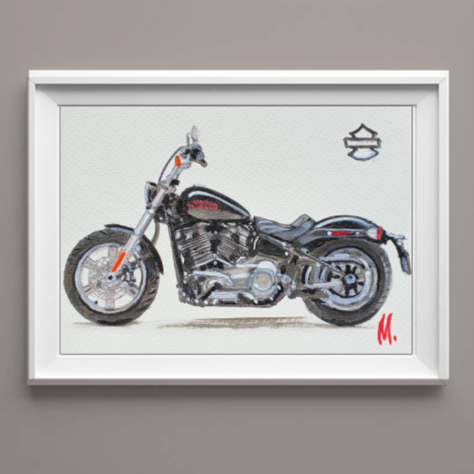 Harley Davidson Motorcycle Painting Original Art Custom Bike Gift Garage Decor