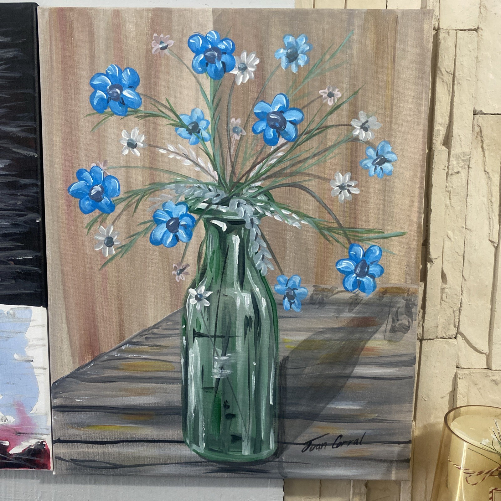 Original Acrylic Painting on canvas 16”x 20” 2026 » Flower White Blue