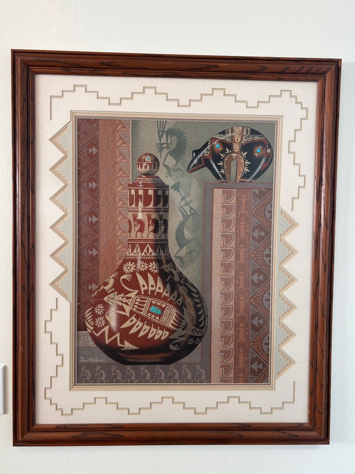 Eugene Baatsoslanii Joe Creative Sand Art with Turquoise Bear Framed Painting.!!
