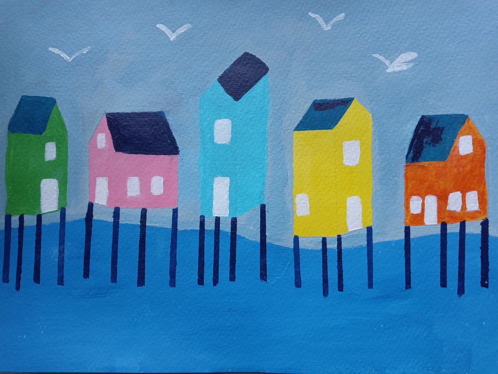 Abstract/Impressionism 11X14 House Docks Handmade Signed Colorful ART Painting
