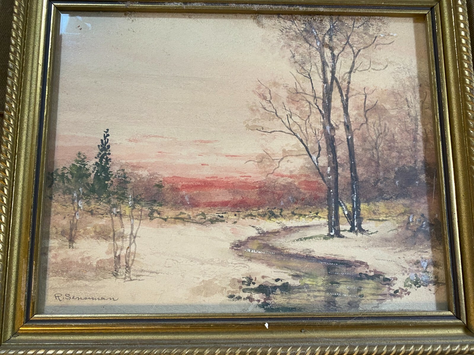 Raphael Senseman (1870 – 1965) «Winter River And Landscape Scene» WC Painting