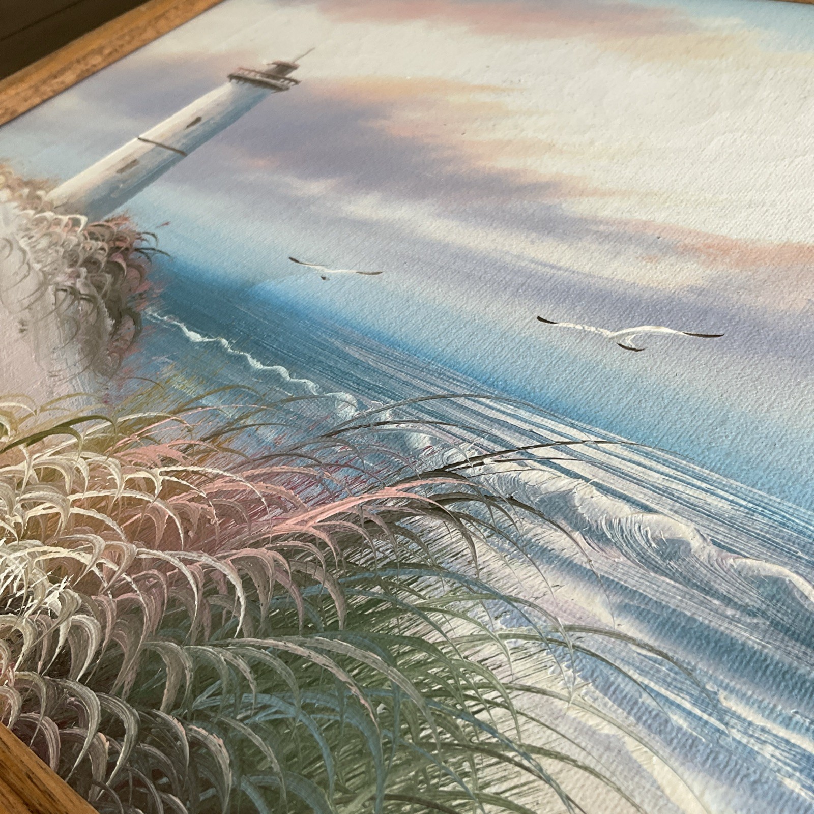 Vintage Seascape Oil Canvas Original Painting Framed Coastal Wall Art 16×18”