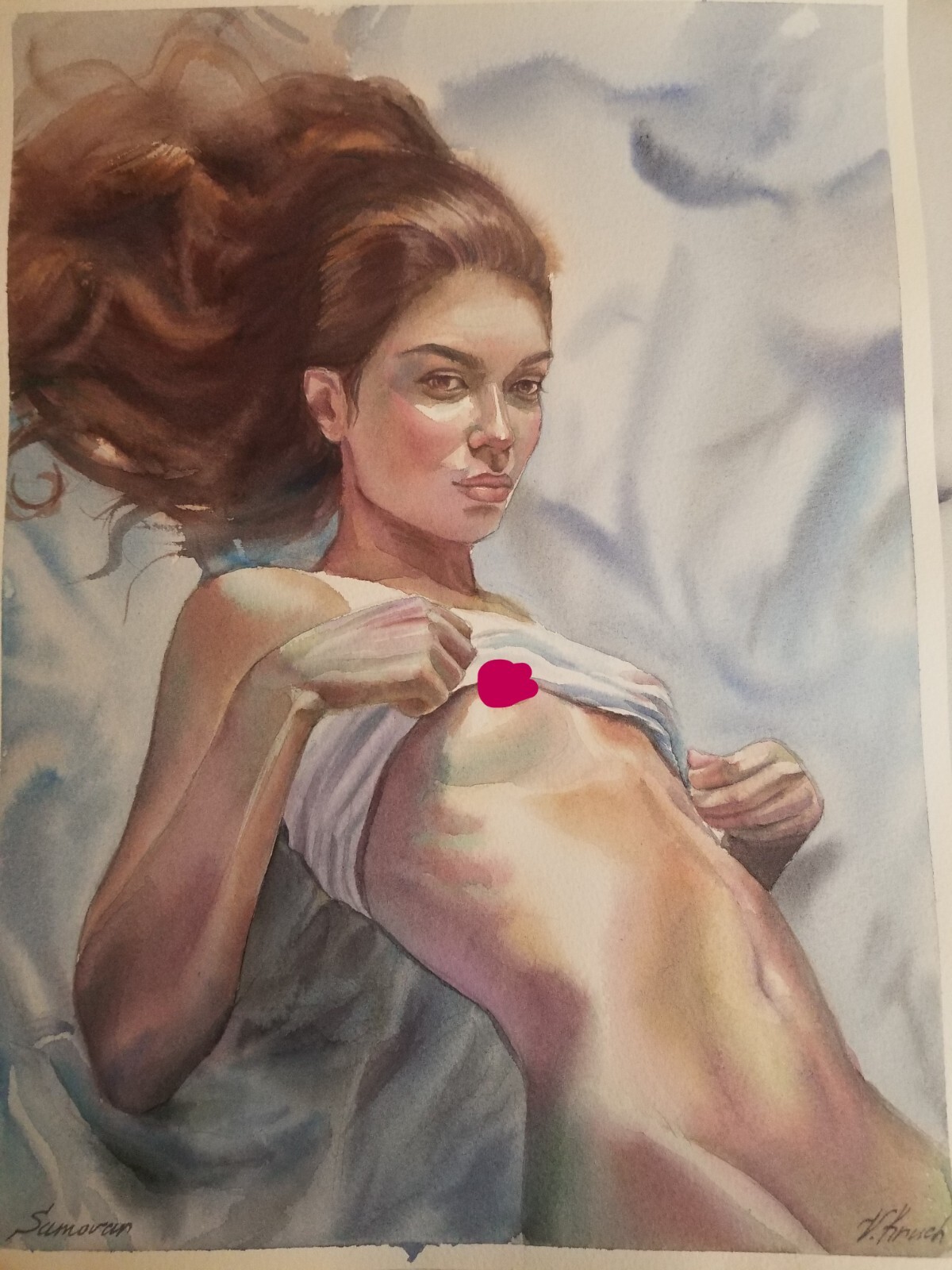 original painting 30 х 40 cm 172KrV Art Watercolor Modern female nude Signed
