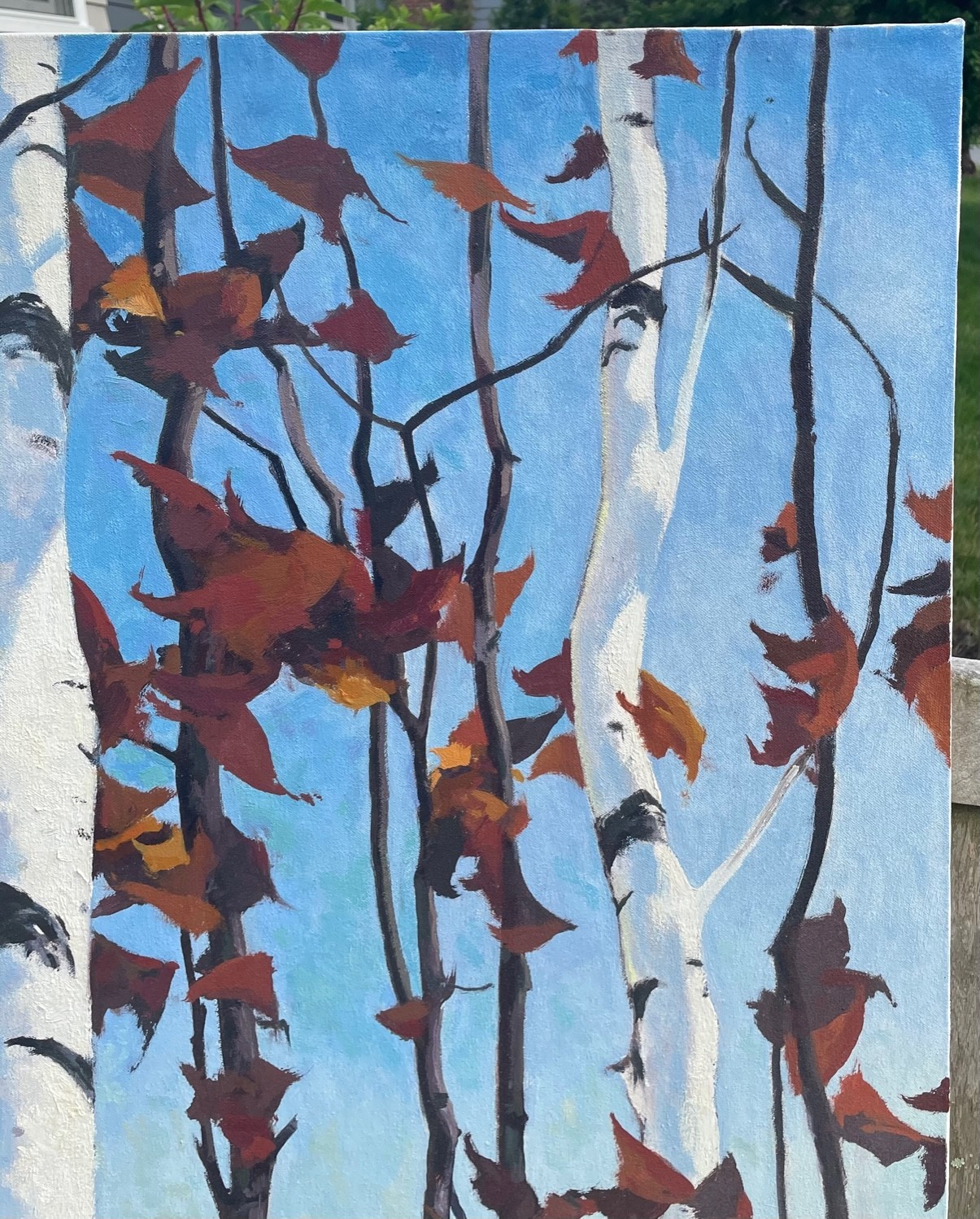 Original JOHN LOUGHLIN White BIRCH TREES Autumn Forest Landscape Oil PAINTING