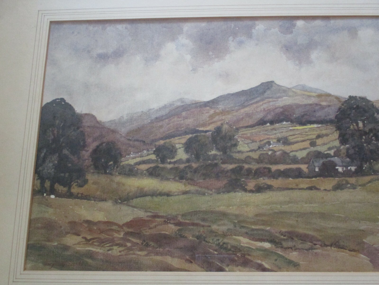 ANTIQUE VINTAGE IMPRESSIONIST LANDSCAPE PAINTING ROLLING HILLS MOUNTAIN TOWN