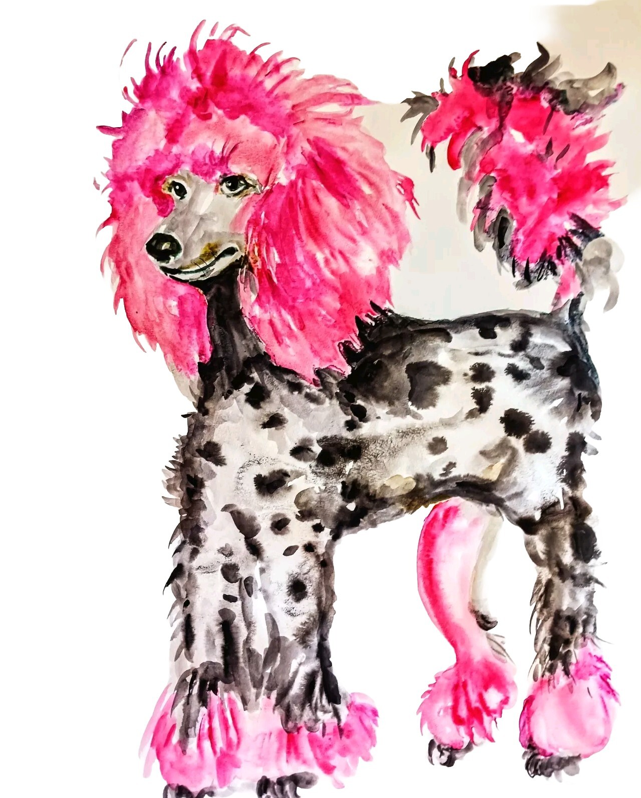 Pink Poodle dog pet art,watercolor painting signed,home design,dog lover gift