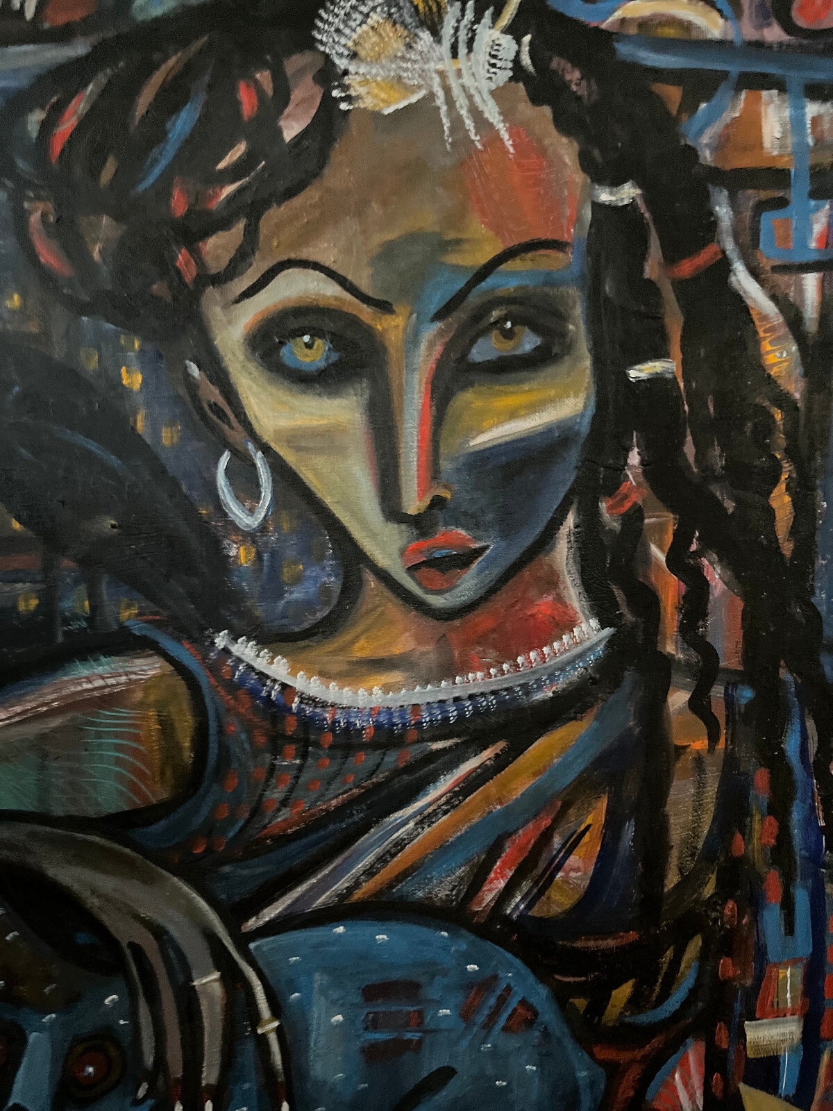 Girl With A Cat Portrait Outsider Art Oil Painting Self Taught Artist