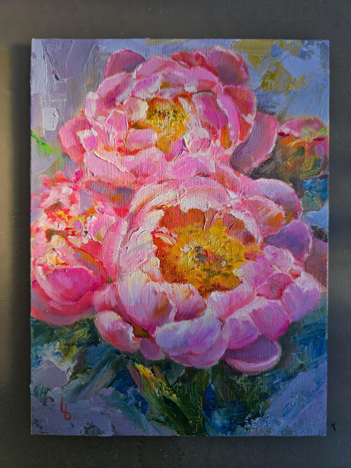 Pink Peony Original Oil Painting, Floral Art, Small Impasto Painting, 6×8″