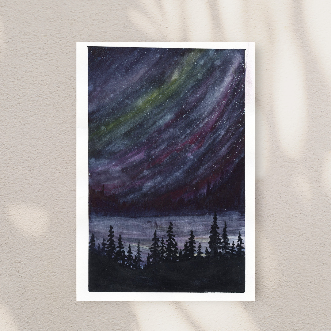 ORIGINAL PAINTING OOAK Aurora Borealis #2 6×9 Inches
