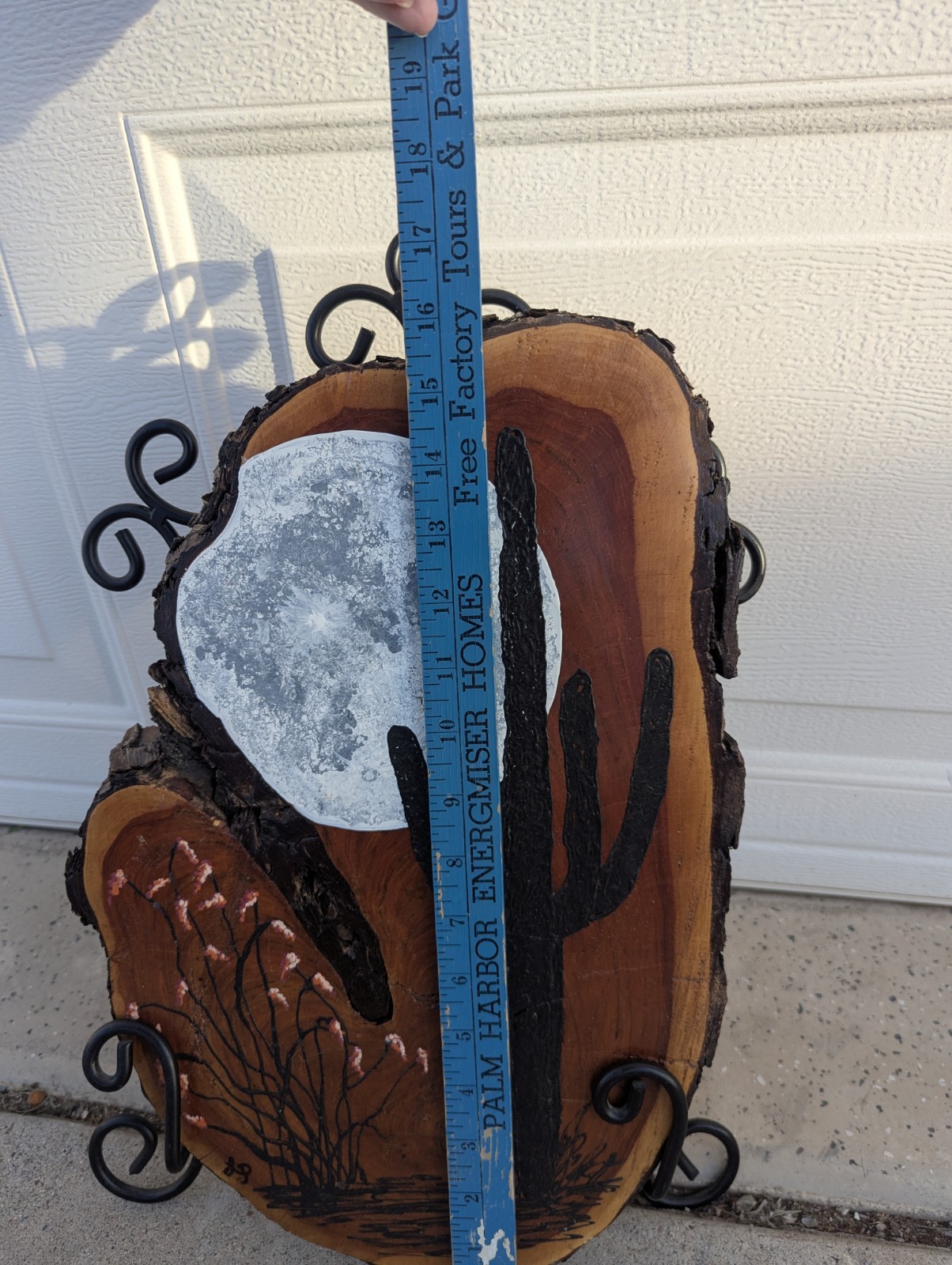 Original Southwest Desert Art Hand Painted on Live Edge Wood Slice Saguaro Moon