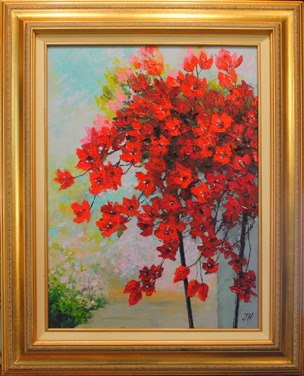 Bougainvillea. Original framed oil on canvas 18″x24″ impressionistic painting
