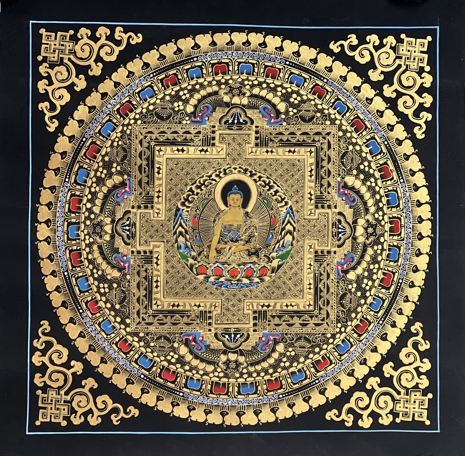 SHAKYAMUNI BUDDHA/ SIDDHARTHA GAUTAMA MANDALA ORIGINAL TIBETAN THANGKA PAINTING