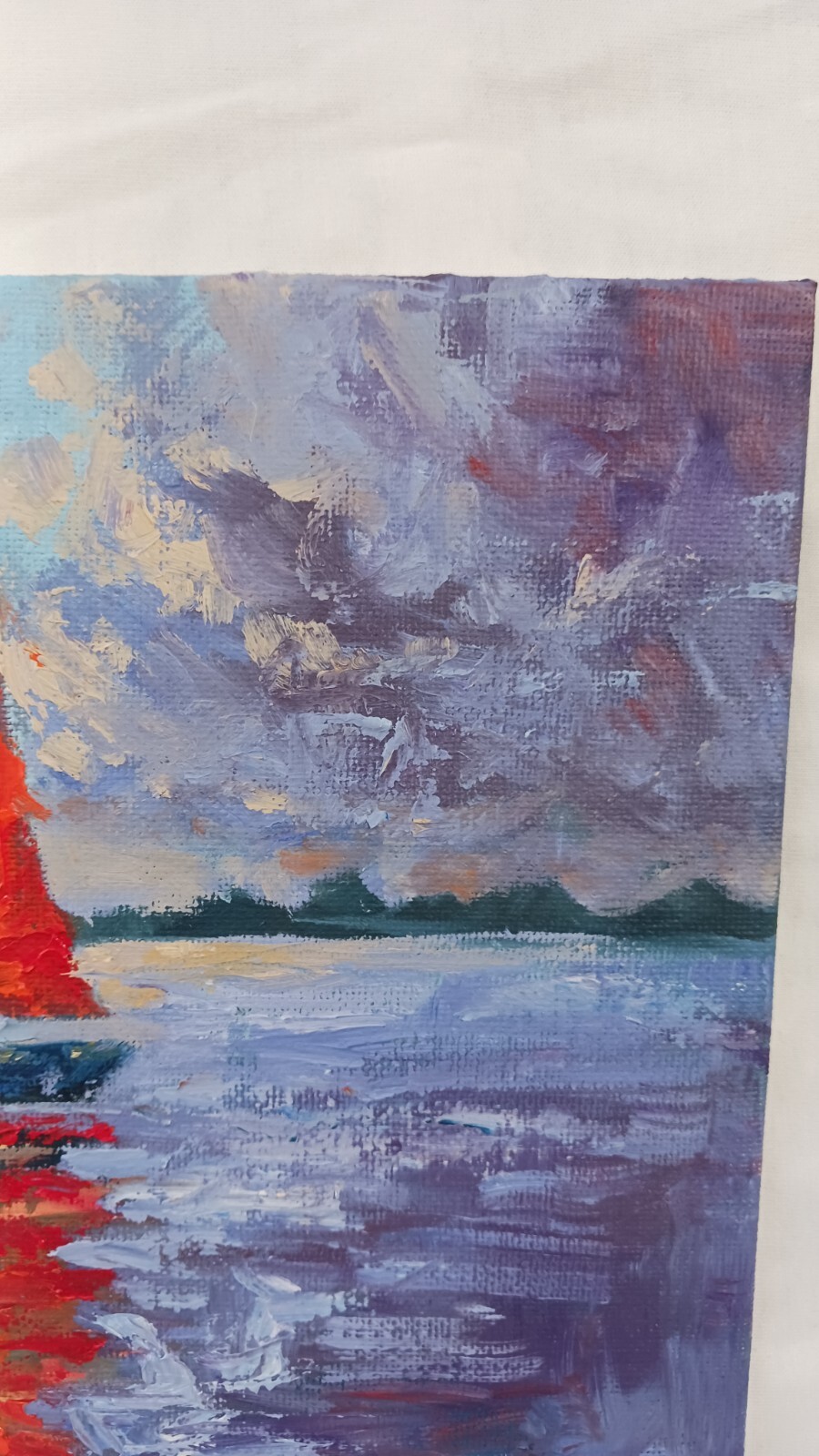 ORIGINAL Oil Painting IMPRESSIONISM Sunset Boat Lake Marine Life Fine Art 8×10
