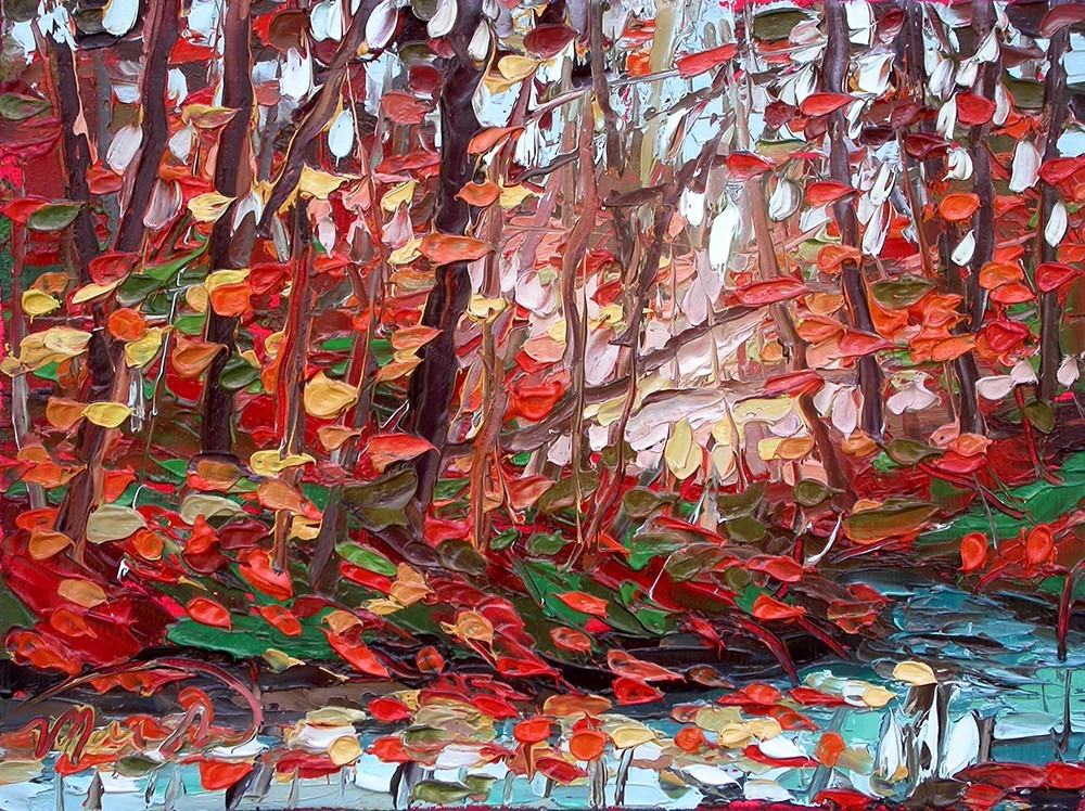 6×8 Original Oil Painting Autumn Forest Creek Textured Hand Painted Wall Decor