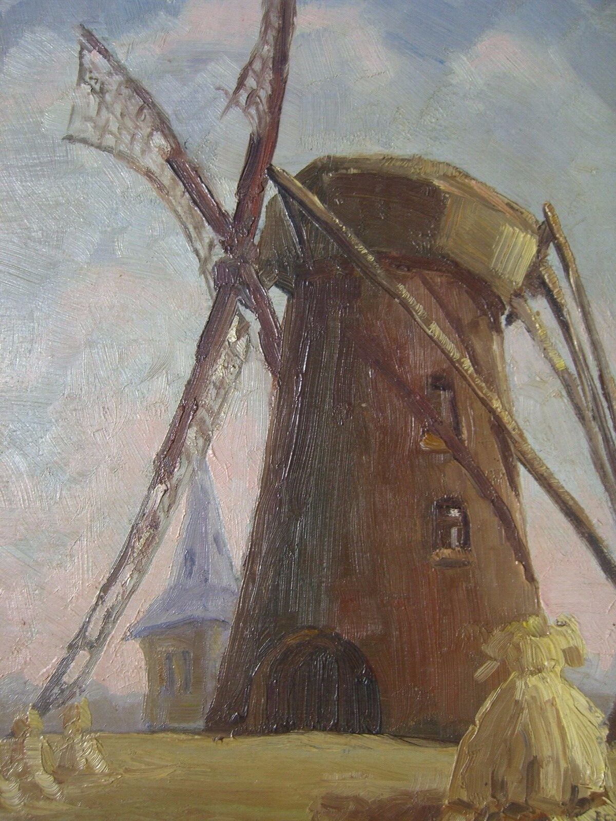 Signed Eg. De Buyser Landscape with Windmill Hay Bales Limburg Belgium
